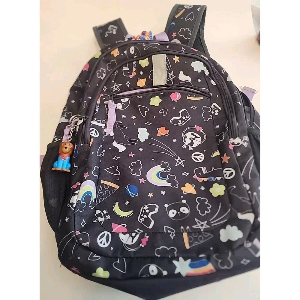 Girls Dark Gray/Purple Rainbow Unicorn Backpack Pre-Owned